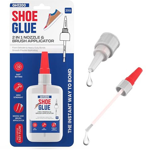 GH1200 (2-IN-1) Shoe Glue Sole Repair Waterproof with Brush Applicator and Nozzle - Clear Drying & Strong Shoe Repair Superglue for shoes - Non-Stiff Repairs, Fixes Sneakers, High Heels, Crocs & More