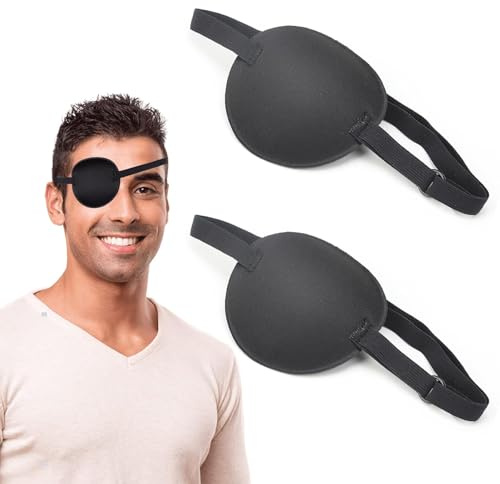2 PCS Eye Patches for Adults,Adjustable Medical Eye Patch for Amblyopia,Comfortable Soft Blindfolds Sleep Mask, Vision Training & Recovery,Suitable for Left & Right Eye, Pirate Costume