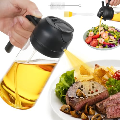 AMFUN 16oz/470ml Olive Oil Spray Bottle,2 in 1 Olive Oil Dispenser Bottle,Dark Oil Sprayer for Cooking,Air Fryer,BBQ,Kitchen Use (Black)