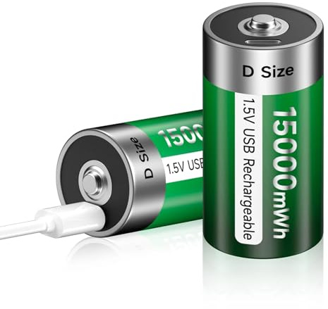 15000mWh Rechargeable Lithium D Batteries with USB Type-C Charging Cable and C D Battery Box, LR20 1.5V D Size Cell Battery Replacement for Flashlight Toys Gas Stove - 2 Pack D Cell Li-ion Battries