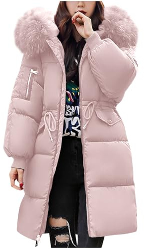 HOOUDO Winter Coats for Women Uk Plus Size Women's Down Jacket Mid Lenght Winter Puffer Coats Ladies Jackets Plus Size Slim Trench Coat Warm Padded Quilted Outwear Women'S Jackets