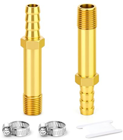 ERGAOBOY 2 st lång slangkoppling i mässing, BSP hangänga, 1/4 tum, längd 10 mm med spik - 75 mm med spik, rak kontakt, bränsle, gas, vatten, luft