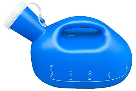 Bouteille d'urine, Bassin urinaire for homme 2000 ml en plastique avec couvercle et poignée Bleu 27 x 14 17 cm