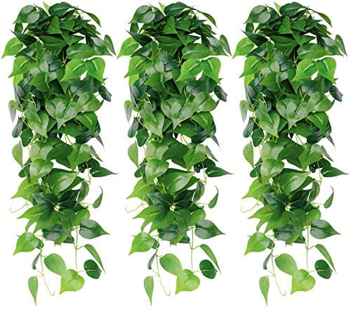 LOMOHOO 3 piante artificiali sospese edera, 100 cm, finte edera, piante artificiali da appendere, per pareti, balconi, soggiorno, matrimoni, esterni, decorazione per interni