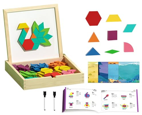 Genéricon Formas De Madera - Juego De 170 Piezas 750 G, Imanes De Imaginación, Kit De Desarrollo Temprano | Tangram, Rompecabeza, Tarjetas De Construcción Creativas, Vástago De