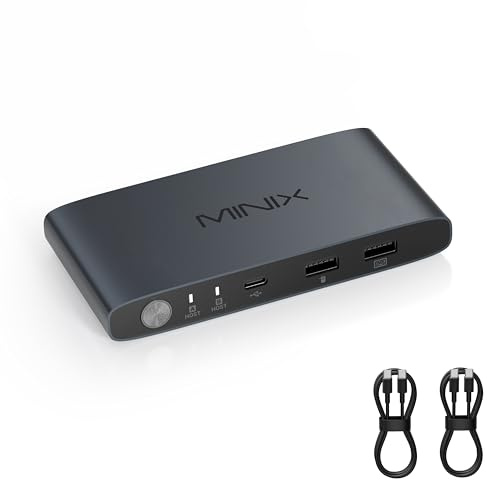 MINIX Switch KVM USB-C - Interruttore KVM 2 ingressi 1 uscita per 2 PC, 4K@120Hz HDR, Dual USB-C, PD 100W 3.0, Condivisione tastiera mouse, controller desktop, compatibile con Windows Mac Linux