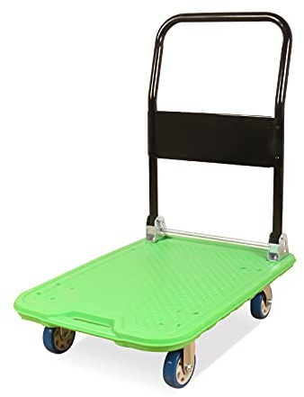 Heavy-Duty Folding Hand Truck with 4 Wheels, Metal Handle & Plastic Deck - High Capacity Flatbed Trolley for Easy Moving & Transporting Large Items, White