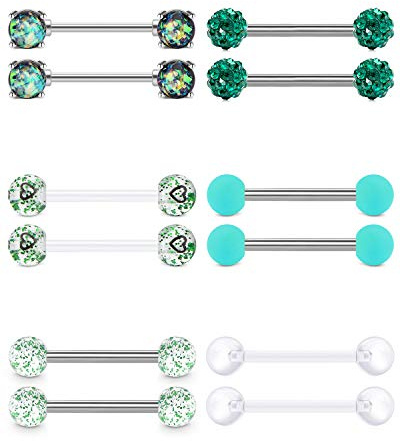 Rajnard Piercing Lengua pezón 14G 14mm 16mm Acero quirúrgico Brillo Bola Luminosa Perla Piercing joyería Mujeres niñas