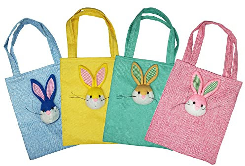 Hooin Confezione da 4 sacchetti regalo in juta per Pasqua – Sacchetti multicolori per dolci pasquali, favoriti, riempimento uova e decorazione cestini. (Combinazione A)