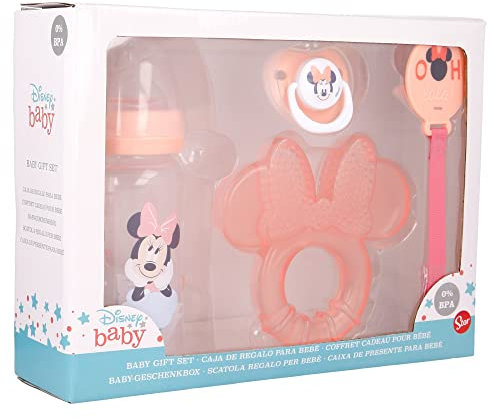 Geschenkset für Babys mit Flasche, Schnuller, BHs und Beißring | Minnie Indigo Dreams