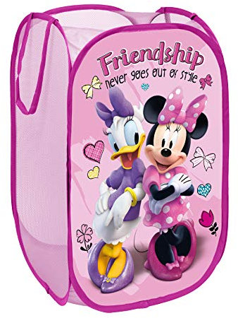 SUPERDIVER - Cesto pieghevole di Topolina e Paperina - Licenza Ufficiale Disney Minnie Mouse - Perfetto per giocattoli e vestiti - 36x36x58 cm - Ideale per bambini e bambine.