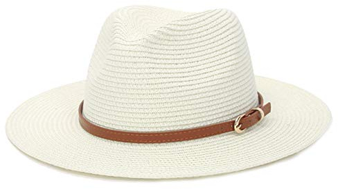 Sombreros de paja para mujeres hombres Panamá Fedora verano sombrero de playa de ala ancha Packable - blanco - 7-7 1/4