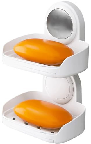 TAILI Soap Dish for Shower, Max Hold 5 KG Suction Soap Holder for Bathroom, Bathtub, Wall Mounted, Waterproof, Drill-Free, Removable Double Layer Shower Organizer, Sponge Holder, Plastic In Silver