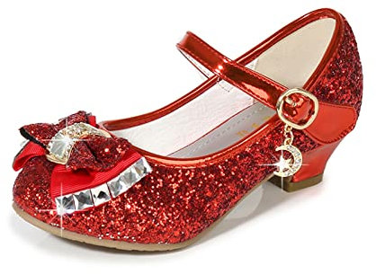 MACHSWON Girls Dress Shoes Low Heel Glitter Bridesmaids Mary Jane Wedding Party Pump Shoes for Kids Child Princess Dress Up Shoes (Red, Size 10 UK Child)