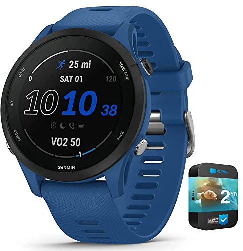 Garmin 010-02641-01 Forerunner 255 GPS Smartwatch Tidal Blue | Official USA Partner Model | Bundle with 2 YR CPS Enhanced Protection Pack