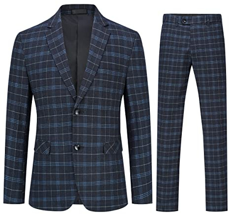 Allthemen Traje de Hombre de Dos Piezas a Cuadros Trajes de Negocios Esmoquin Chaqueta de 2 Botones para Boda Negro M