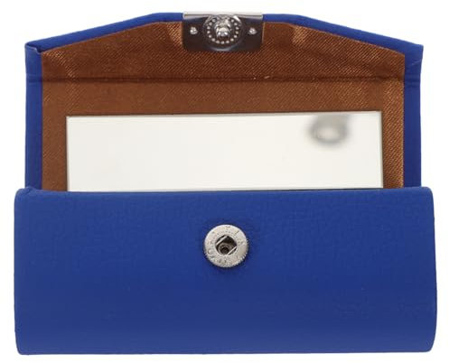 FOMIYES Portable Blue Leather Lipstick Holder with Mirror - Single Lipstick Case for Women, Compact Lip Gloss Storage Box