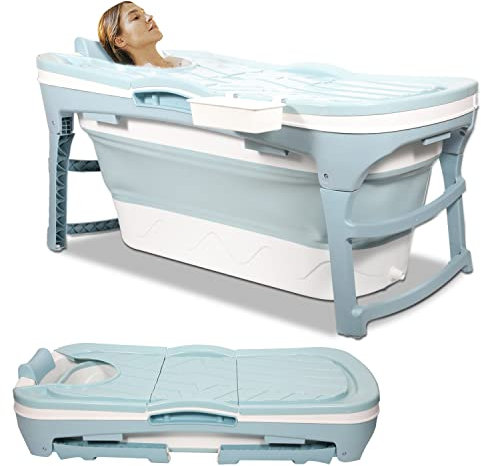 Ansobea 118 x 60 x 50 cm, L vasca da bagno pieghevole per adulti con copertura per vasca da bagno pieghevole con cestino per bagno, doccia e balcone