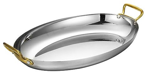 Padella Ovale per Paella Spagnola in Acciaio Inossidabile, Piatto per Paella Spagnola di 4 Dimensioni Antiaderente Pentole per Frutti di Mare Non Rivestite con Doppio Manico per Ca