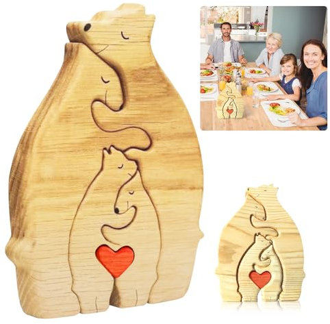 Personalisiertes Bärenfamilie Kunstpuzzle Aus Holz,Personalisiertes Holzkunstpuzzle der Bärenfamilie Familienpuzzle Bären Aus Holz Holzpuzzle Montessori Spielzeug Geschenk Familie (Holzfarbe01 4 Pcs)