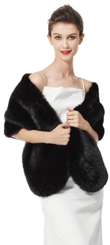 BEAUTELICATE Châle Étole en Fausse Fourrure Cape De Femme Mariage Hiver Boléro Fourrure sur Robe de Soirée Mariée Demoiselle d'honneur Cérémonie Fête(Taille Unique, Noir)
