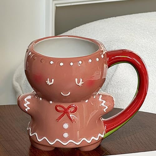 Duqulle Tasses Bonhomme en Pai n D'épices Tasses en Forme De Bonhomme en P-ain D'épices Nouveauté De Noël Tasses À Café en Céramique avec Poignée Tasses Mignonnes Tasse À Lait Cadeau pour Noël