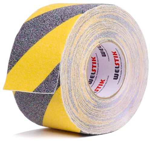 WELSTIK Nastro adesivo antiscivolo 100 mm x 20 m, per gradini antiscivolo per interni ed esterni, colore: nero/giallo