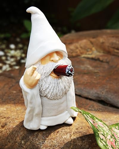 YYDGZG Figurine de doigt d'honneur pour pelouse, cour, balcon, porche, terrasse, maison, extérieur, statue de jardin, nain de sorcier fumeur, 15 cm (statue A)