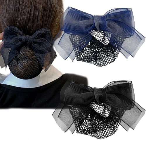 2Pcs Bowknot Hair Clip Hairnet Hairnets, for Bun Bowknot Hair Clip Hair Nets for Women Bun Net for Nurse Bank Worker Air Hostess Professional Hair Bun Cover