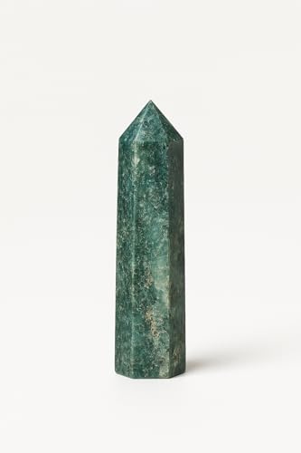 Pandiui23 Mossig agatsten torn, kristallstav, (mossig agat, sexkantig kristallpelare, stenkristallstavar, mossiga agatpinnar, torn (mossig agat, 7–8 cm)