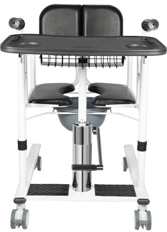 Hydraulic Patient Lift Transfer Chair for Home Portable Bedside Commode Wheelchair Transfer Aid for Elderly, Adjustable Height, 180°Split Seat, 150KG Capacity (Black)