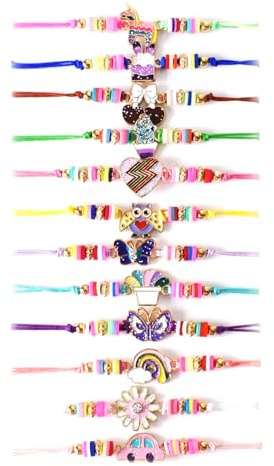 12 Pezzi Braccialetti Amicizia Bambini, Bracciali Intrecciati Regolabili con Farfalla, Unicorno, Arcobaleno, Gufo, Gioielli Intrecciati a Mano per Festa Compleanno Regalo Bambina Ragazza (Misto)
