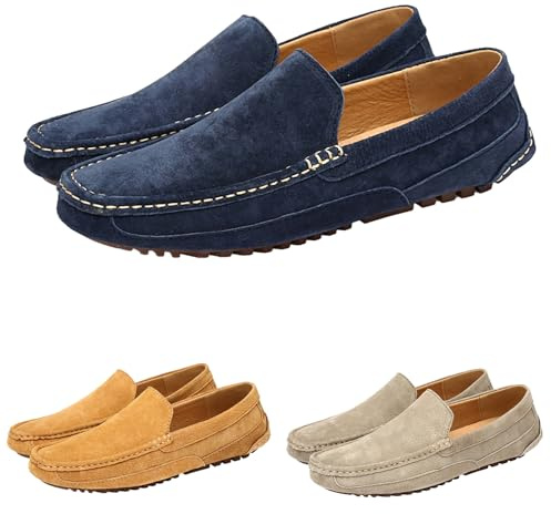 Läderskor herr utan skosnören loafer herr mocka halskor slip-on promenadskor platt sula fritidsskor bekväma komfortskor platt sula mockasiner breda komfortskor