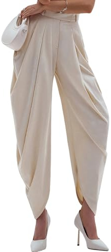 Unybwonn Pantalon habillé pour femme - Style décontracté - Plissé - Pantalon de travail - Jambe large - Taille haute - Pantalon Palazzo