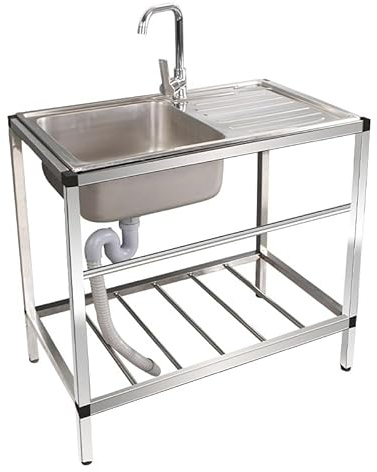 Set di lavelli da cucina in acciaio inox con ciotola singola, 1 scomparto, rubinetto e gocciolatoio per ristorante, lavanderia, garage