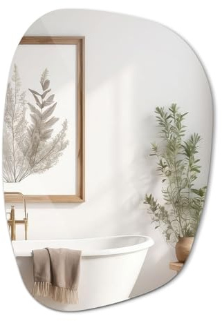 Espejo Grande 90,9x66 cm Elegante Diseño Moderno para Colgar Sin Marco para Baño, Dormitorio, Pasillo, Salón y Entrada Original Forma Organico Asimétrico Minimalista Ondulado