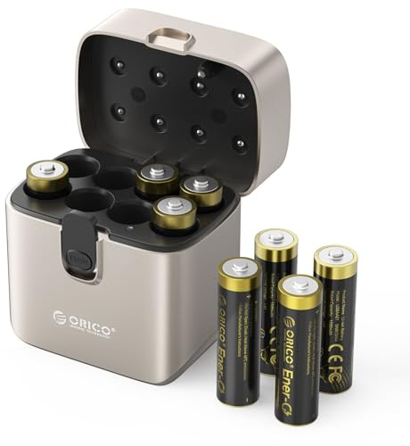 ORICO Kit de 8 Pilas Recargables AA de Litio 1.5V con Cargador Inteligente