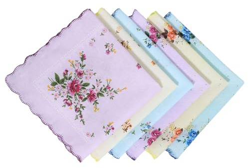 Shimmeroo 6 st damnäsdukar - 100 % bomull vintage blommig näsduk mjuk broderad Wendding näsduk för kvinnor (färgglad)