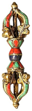 Pssopp Vajra Mortel Färgglad Vajra Mortel | Flerfärgad Juvel Vajra Mortel 5 Spets Brons Ornament med Röd Grön Blå Inlägg för Hemmet Skrivbord Meditationsrum