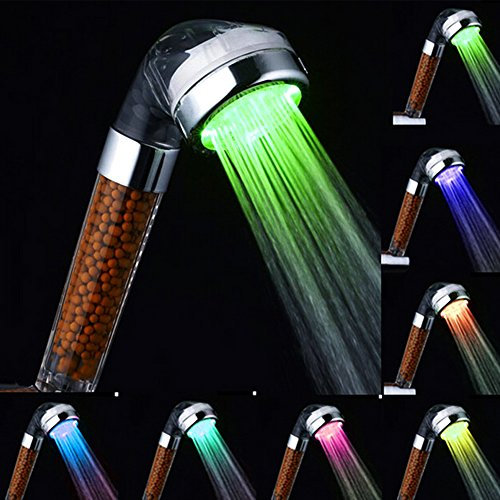 Shower Head Filter Help Rejuvenate Skin Dry and Hair Loss！ Bathroom Showerhead Led Multicolor 7 Colors Gradual Changing Handheld Sprinkler, Spray Water Saving Ionic Shower Nozzle, Easy Install.