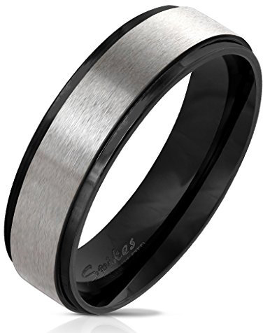 viva-adorno® Damen & Herren Edelstahl Ring Partnerring Verlobungsring matt gebürstete Mitte RS57, Schwarz mit Silber matt, Gr.68