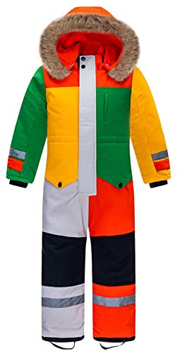 YFPICO Skianzug Kinder Einteilige Thermo Fleecegefüttert Skijacke Jungen Mädchen Skibekleidung Wasserdicht Winddicht Skianzug Kinder Unisex Winter Schneeanzug