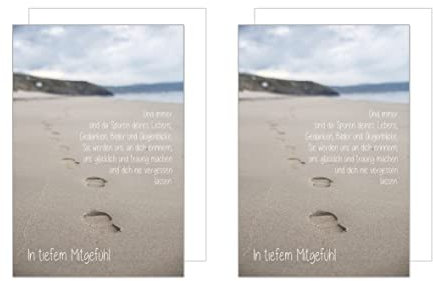 Edition Seidel 2 Premium Trauerkarten mit Umschlag. Beileidskarte Trauer Karte mit Spruch Strand Fußspuren in tiefem Mitgefühl herzliches Beileid Abschied Anteilnahme (T1078)