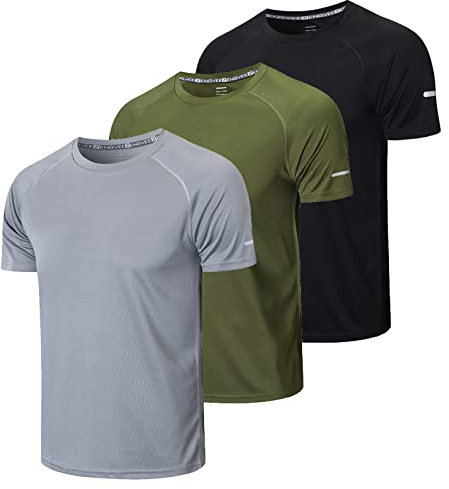 Gaiatiger 3er Pack Sport Tshirts Herren Funktionsshirt Sportshirt Männer Schnelltrocknend Trainingsshirt Fitness Laufshirt Kurzarm Herren Atmungsaktive T-Shirt(520) Black Gray Green-3XL