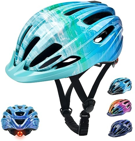 Kids Bike Helmet, Bike Helmets for Kids with Light and Visor for Boys Girls Bike Helmet Childrens Bike Helmet Bicycle Cycling Helmet (50-57CM)