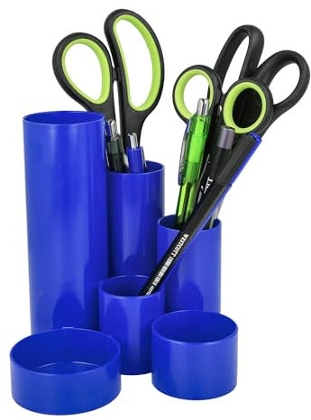Westcott Portabolígrafos azul | Portabolígrafos con 6 compartimentos redondos como organizador de escritorio | Almacenamiento ordenado de bolígrafos y accesorios de oficina | E-744560 00