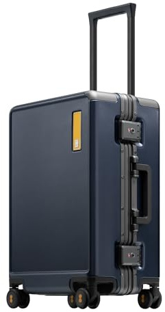 LEVEL8 Koffer Reisekoffer Aluminium Rahmen, Handgepäck Koffer Cabin Trolley Hartschalen Spinner Mit Doppelte TSA Schloss Reißverschlussloses Gepäck-HeGent (66cm,68L,Blau)