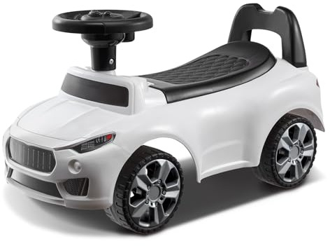 VEVOR Voiture à Pousser pour Tout-Petits 1-3 Ans Porteur Auto pour Enfants avec Volant Musical, Jouet à Monter Assis pour se Tenir Debout, Rangement sous Le siège, Jouet pour garçons et Filles, Blanc
