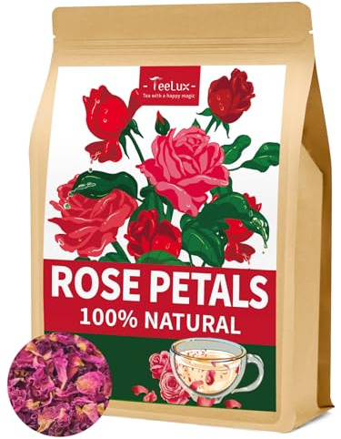 TeeLux Dried Edible Rose Petals 200g, Vegan, Natural Fragrant Flowers, Caffeine Free Herbal Tea, Food Grade Rose Petals for Baking, Drinking
