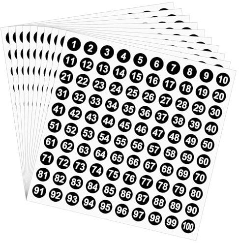 1-100 adesivi rotondi con numeri, 10 fogli di etichette consecutive, autoadesivi da 1 cm, piccoli adesivi numerati per ufficio, casa, cucina, classe